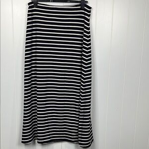 Talbots Womens Maxi Skirt M Navy White Stripes Stretch Waist Flowy Classic EUC
